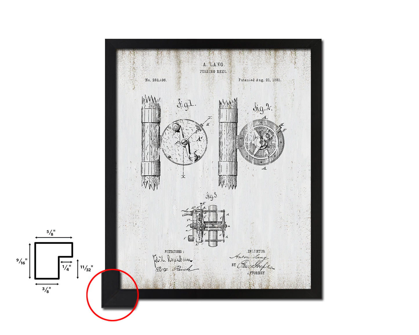 Reel Fishing Vintage Patent Artwork Black Frame Print Wall Art Decor Gifts