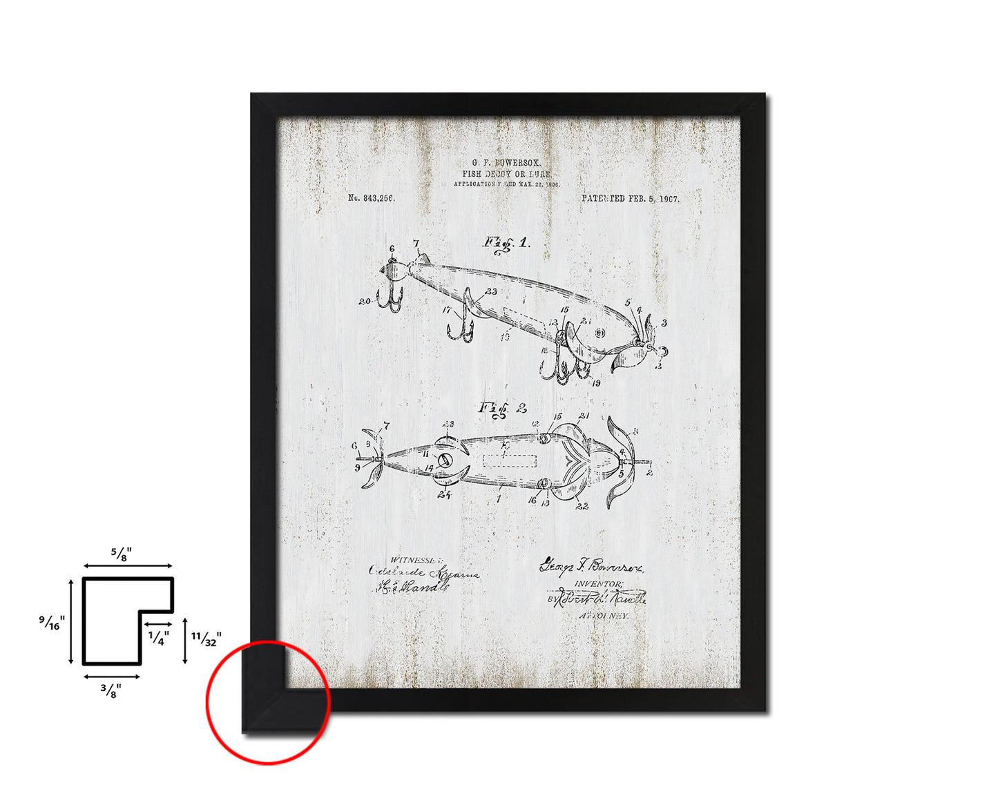 Fish Decoy Lure Fishing Vintage Patent Artwork Black Frame Print Gifts