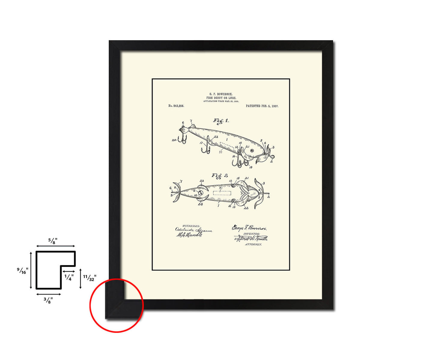 Fish Decoy Lure Fishing Vintage Patent Artwork Black Frame Print Gifts