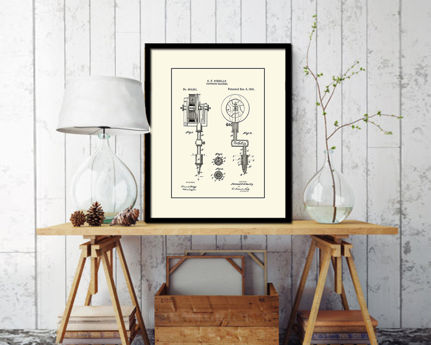 Tattooing Machine Tattoo Vintage Patent Artwork Black Frame Print Gifts