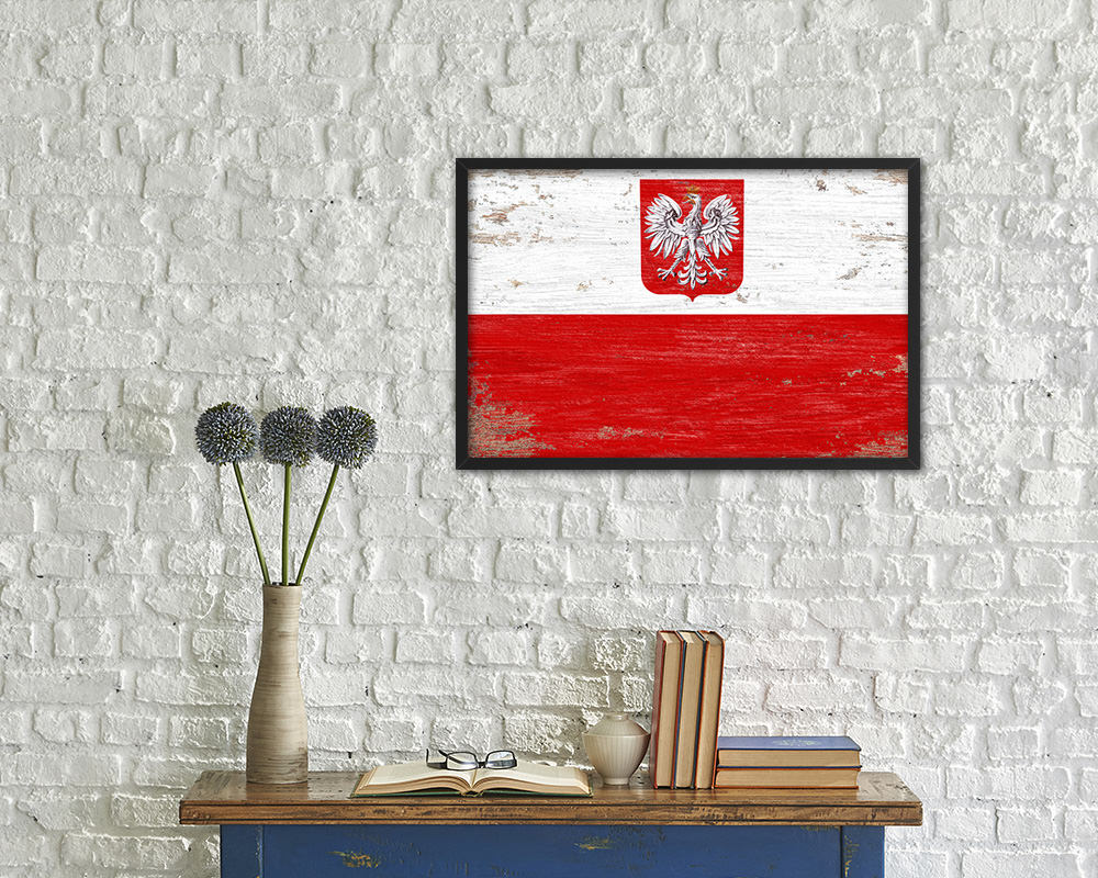 Poland Shabby Chic Country Flag Wood Framed Print Wall Art Decor Gifts