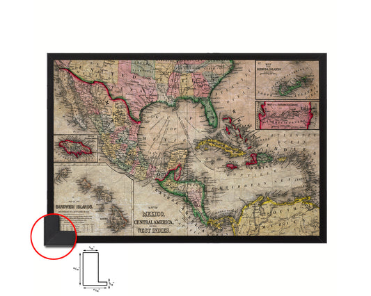 West Indies Caribbean 1870 Historical Map Framed Print Art Wall Decor Gifts