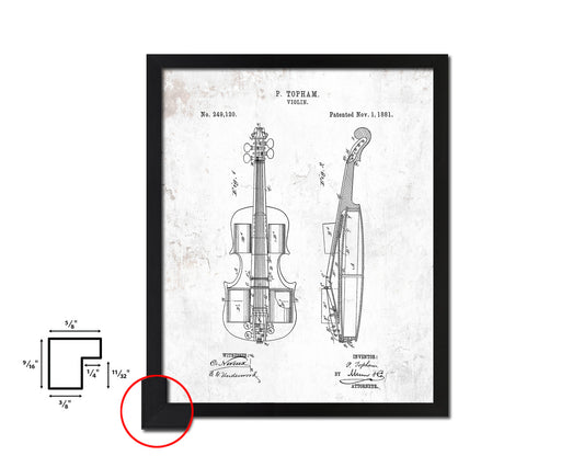 Violin Music Vintage Patent Artwork Black Frame Print Wall Art Decor Gifts