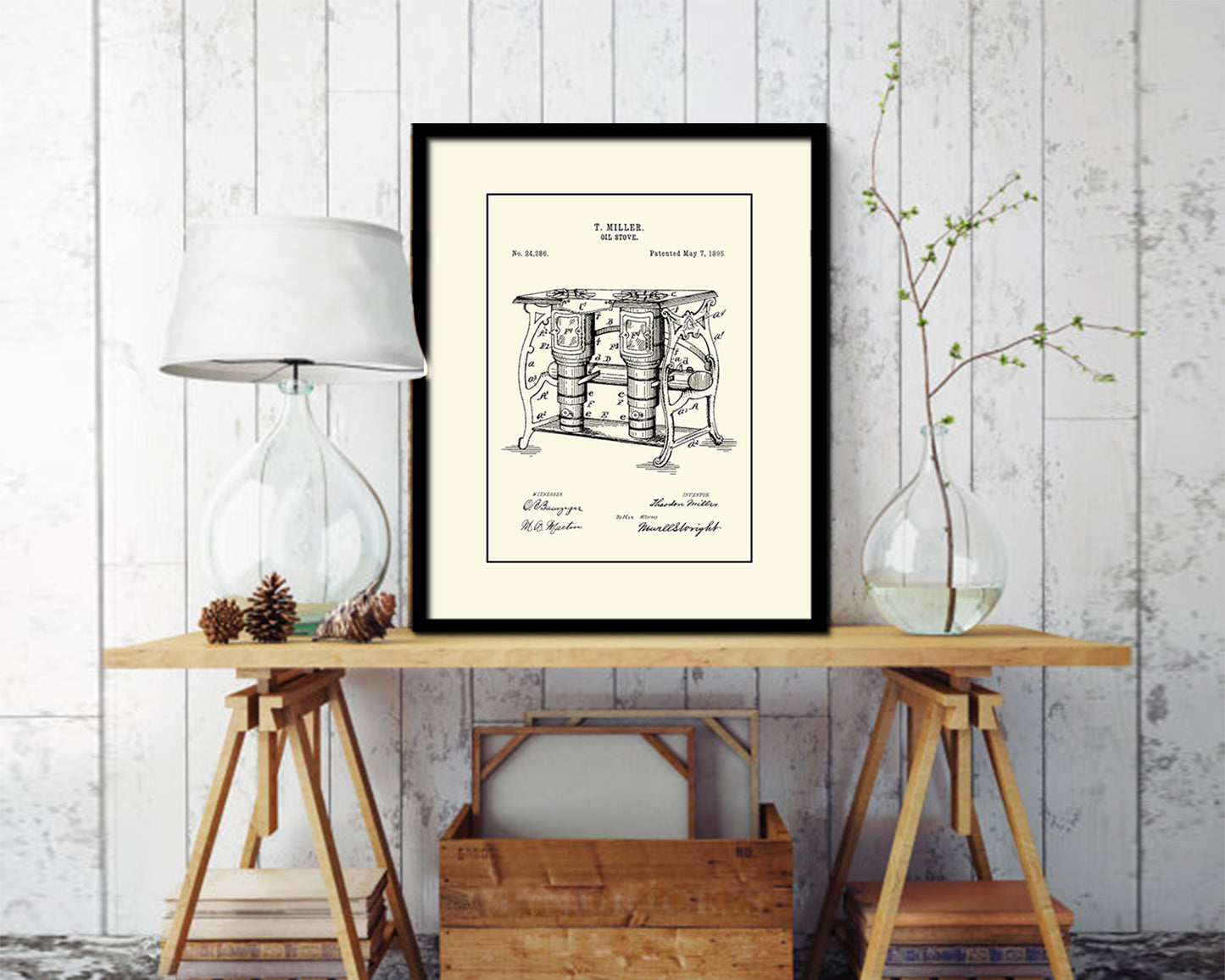 Oil Stove Kitchen Vintage Patent Artwork Black Frame Print Wall Art Decor Gifts