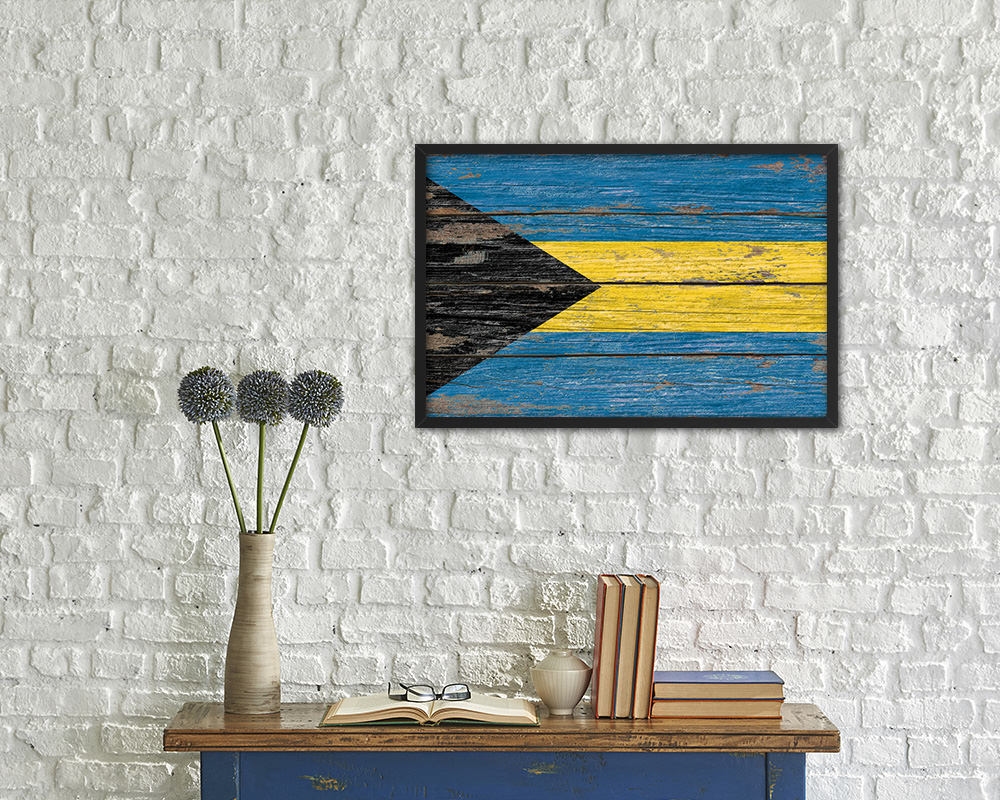 Bahama Country Wood Rustic National Flag Wood Framed Print Wall Art Decor Gifts