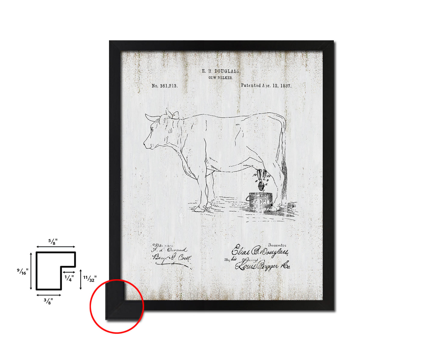 Cow Milker Farming Vintage Patent Artwork Black Frame Print Wall Art Decor Gifts