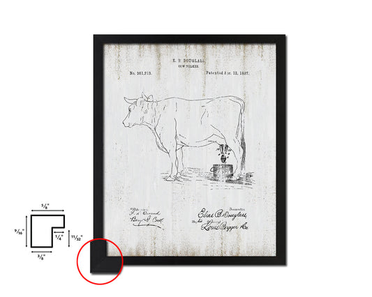 Cow Milker Farming Vintage Patent Artwork Black Frame Print Wall Art Decor Gifts