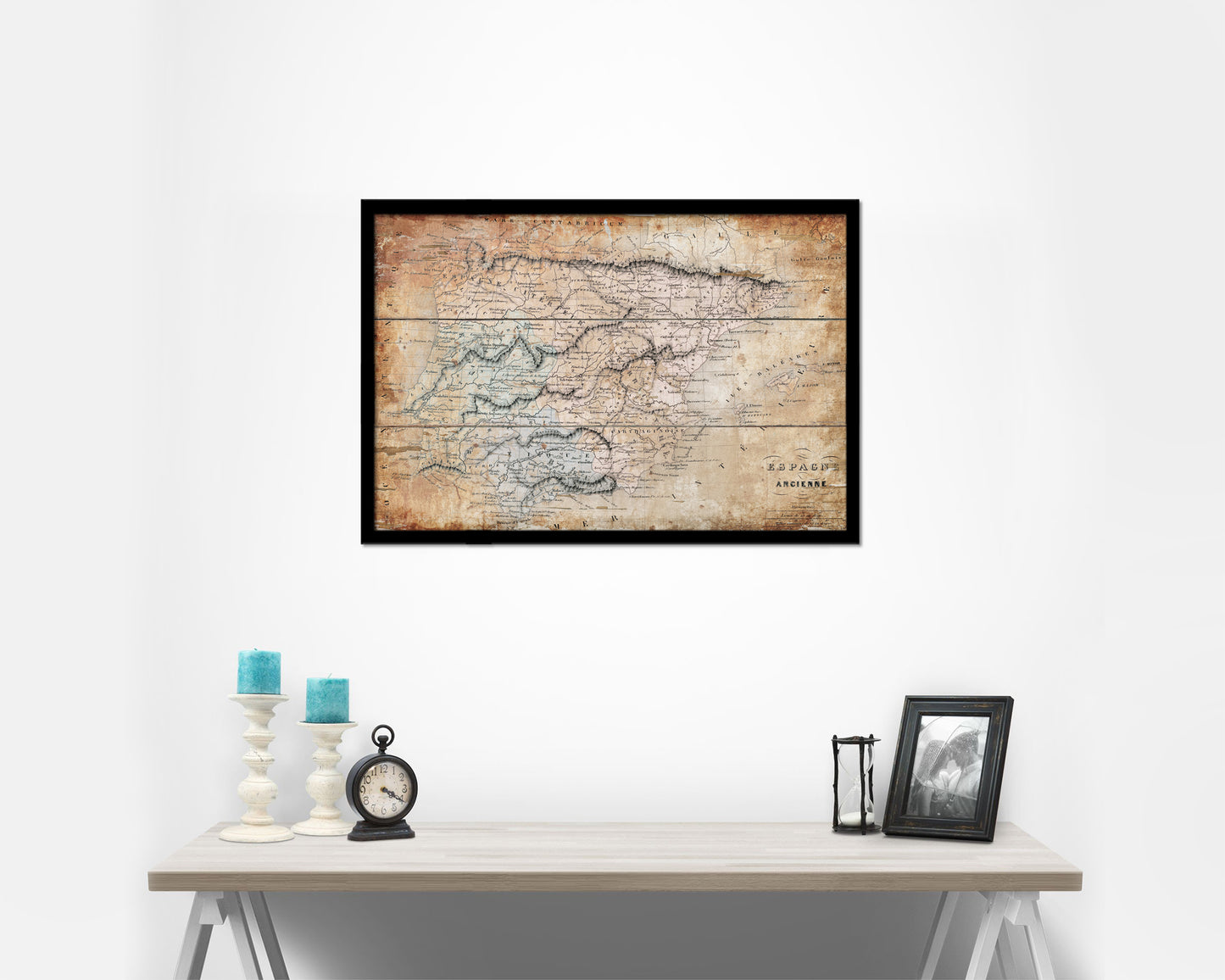 Spain and Portugal Antique Map Framed Print Art Wall Decor Gifts