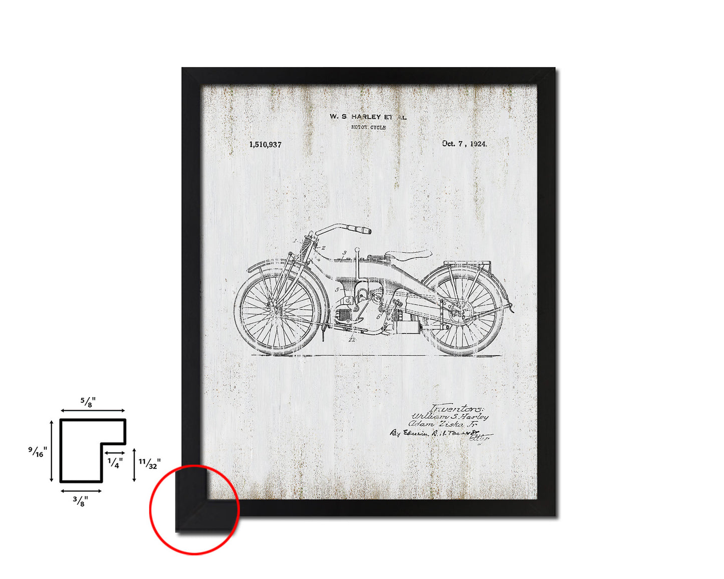 Vehicle Motocycle Vintage Patent Artwork Black Frame Print Gifts