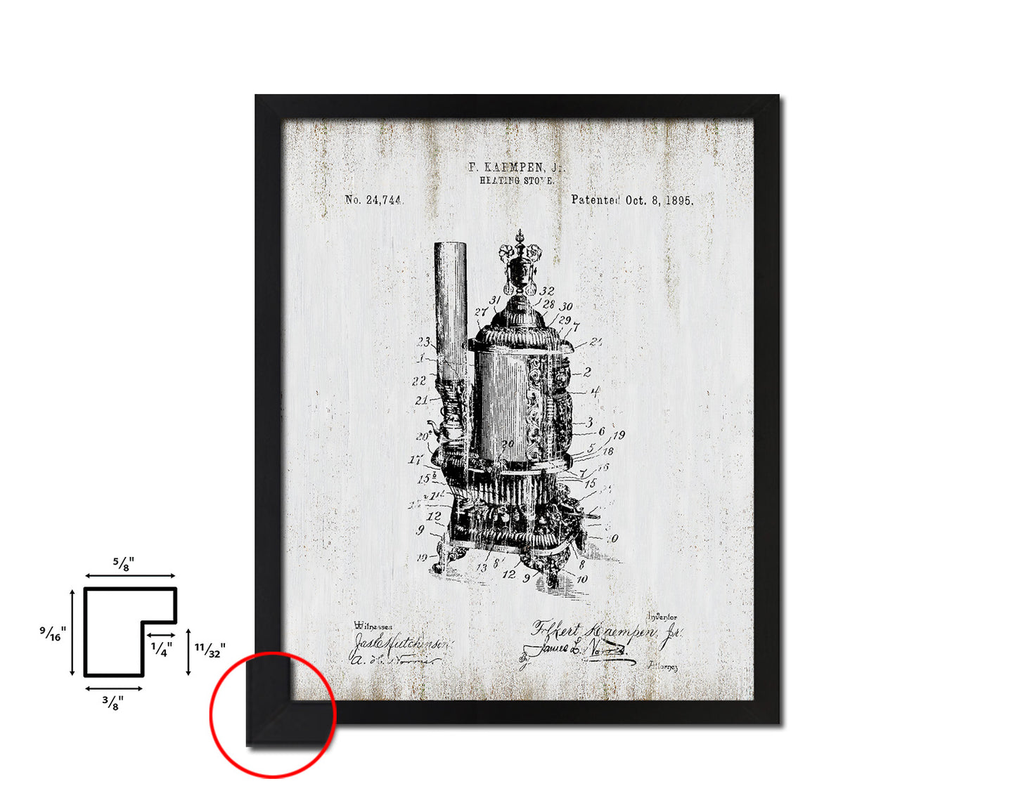 Heating Stove Design Kitchen Vintage Patent Artwork Black Frame Print Gifts