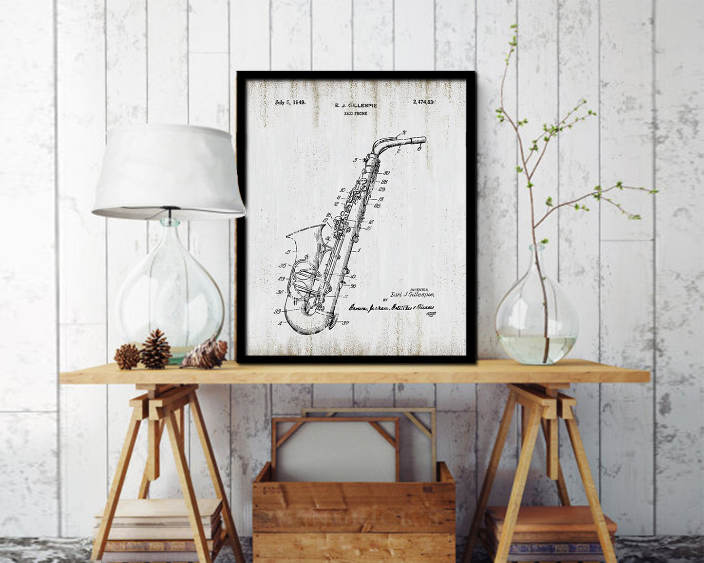 Saxophone Music Vintage Patent Artwork Black Frame Print Wall Art Decor Gifts