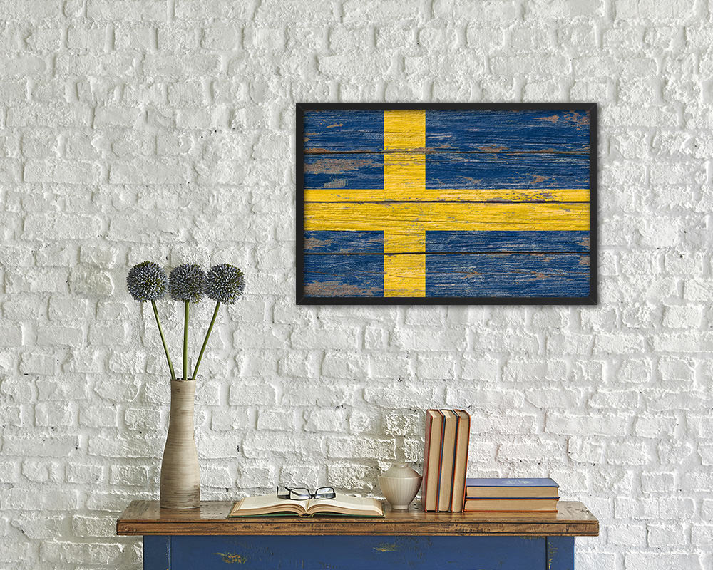 Sweden Country Wood Rustic National Flag Wood Framed Print Wall Art Decor Gifts