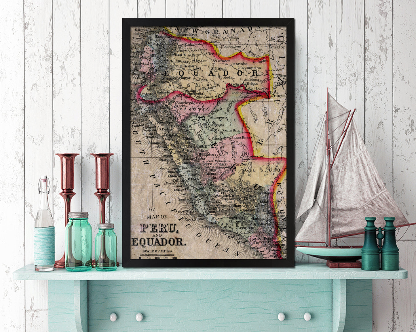 Peru Historical Map Wood Framed Print Art Wall Decor Gifts