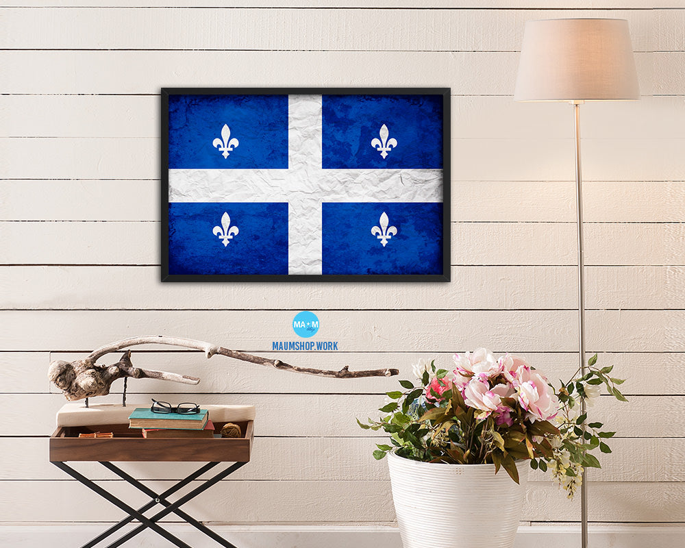 Quebec City Canada Vintage Flag Wood Framed Prints Decor Wall Art Gifts