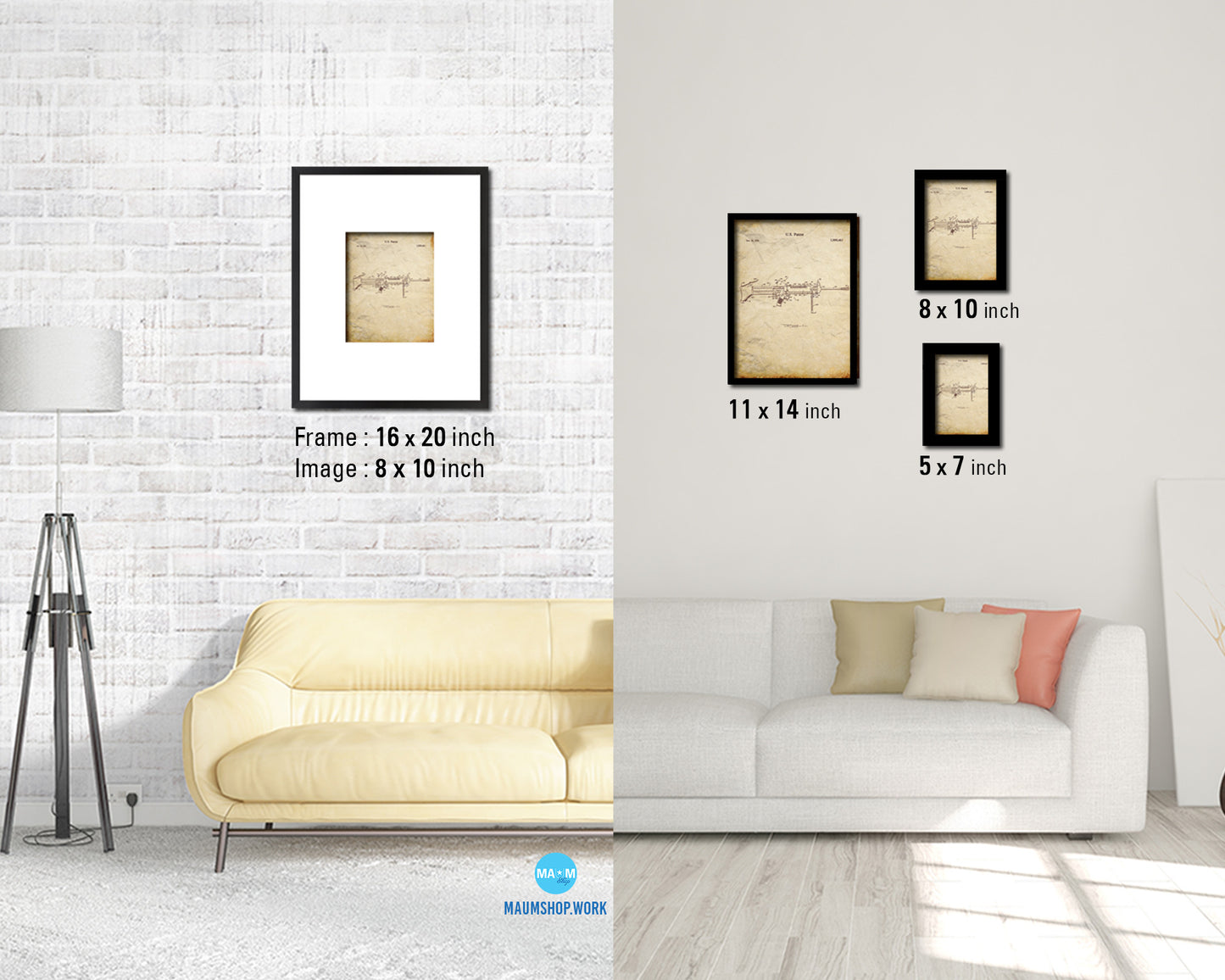 Lightweight Squad Automatic Weapon Modular Vintage Patent Artwork Walnut Frame