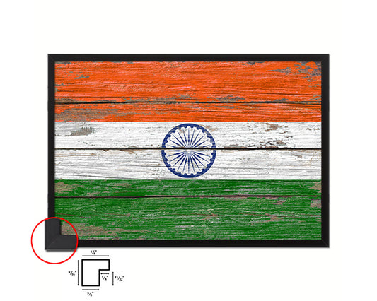 India Country Wood Rustic National Flag Wood Framed Print Wall Art Decor Gifts