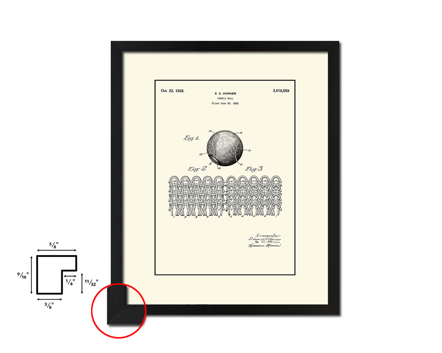 Tennis Ball Sports Vintage Patent Artwork Black Frame Print Gifts