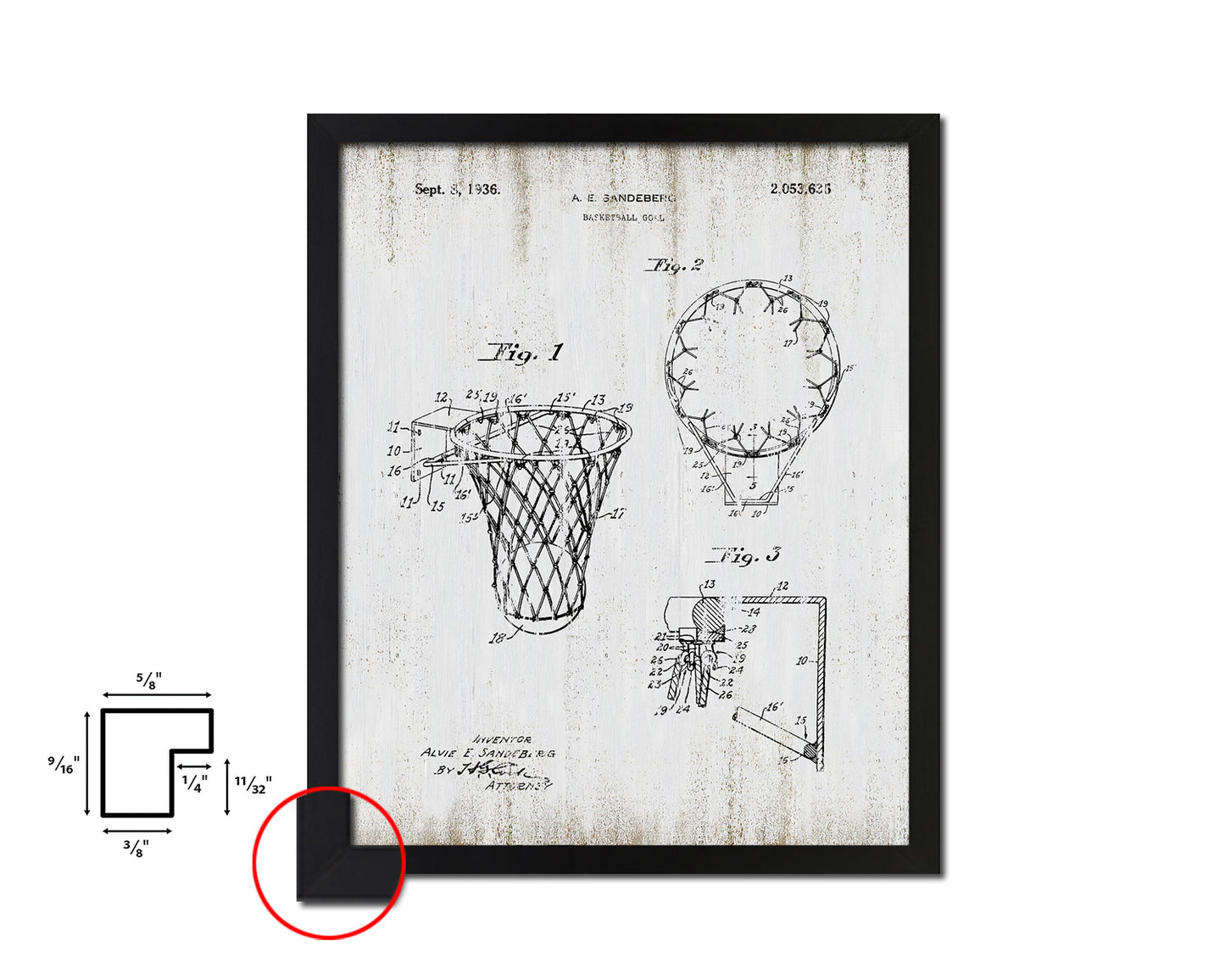 Basketball Goal Hoop and Net Sports Vintage Patent Artwork Black Frame Print Gifts