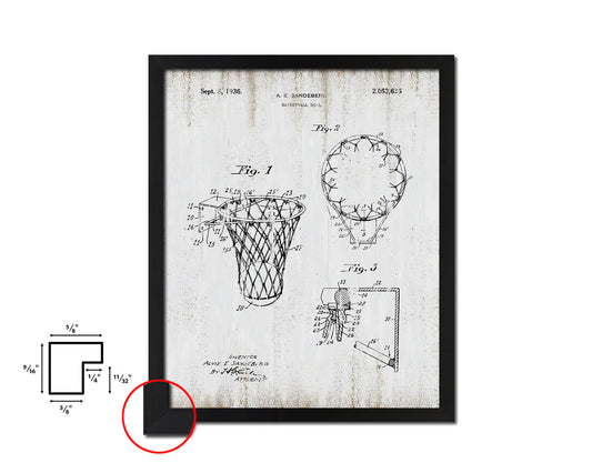 Basketball Goal Hoop and Net Sports Vintage Patent Artwork Black Frame Print Gifts