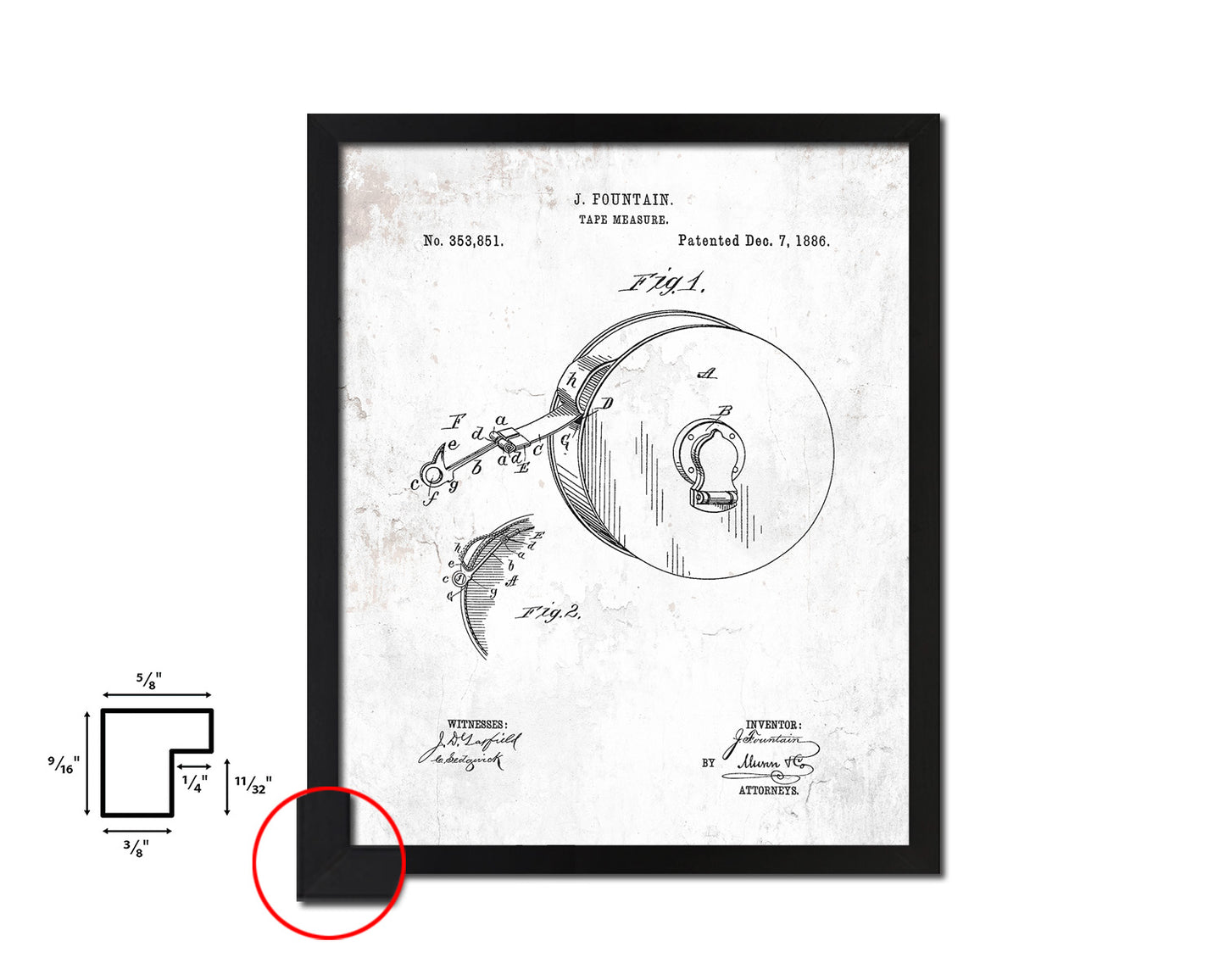 Tape Measure Tools Vintage Patent Artwork Black Frame Print Gifts