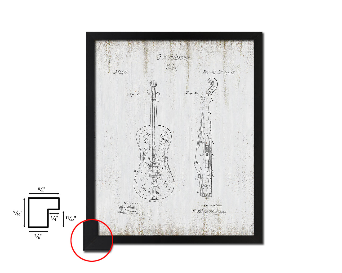 Violin Music Vintage Patent Artwork Black Frame Print Wall Art Decor Gifts