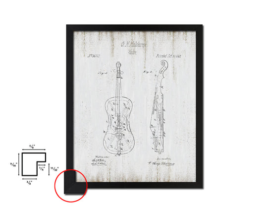 Violin Music Vintage Patent Artwork Black Frame Print Wall Art Decor Gifts