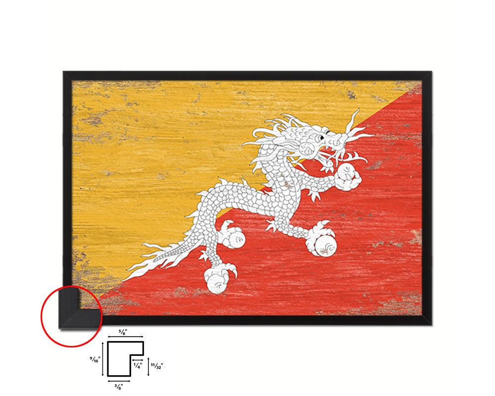 Bhutan Shabby Chic Country Flag Wood Framed Print Wall Art Decor Gifts