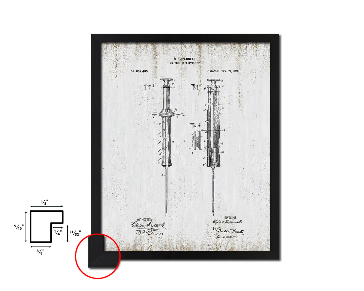 Papendell Hypodermic Syringe Doctor Vintage Patent Artwork Black Frame Print Gifts