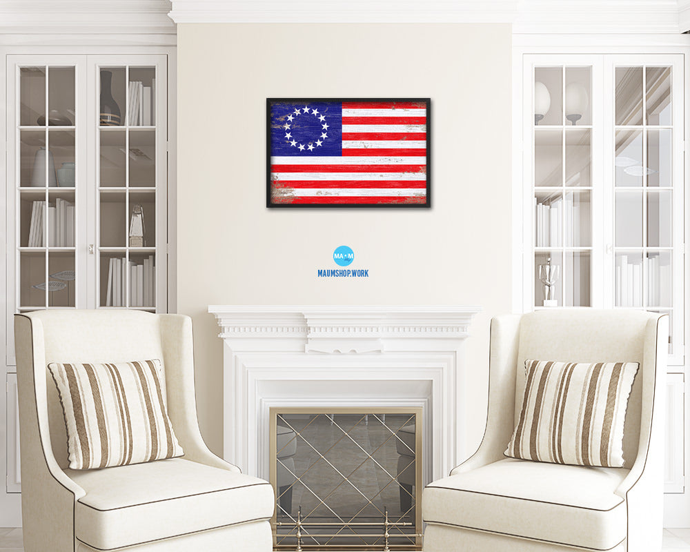 13 Colonies Shabby Chic Military Flag Framed Print Decor Wall Art Gifts