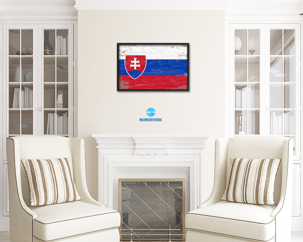 Slovakia Shabby Chic Country Flag Wood Framed Print Wall Art Decor Gifts