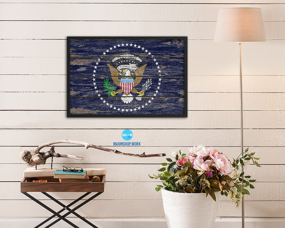 President of the United States American Wood Rustic Flag Wood Framed Print Wall Art Decor Gifts