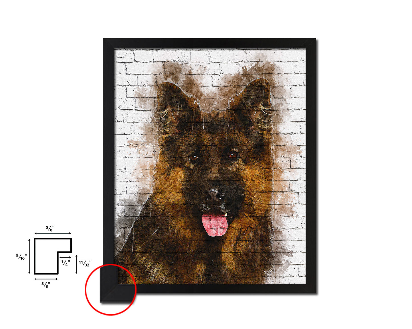 German Shepherd Dog Puppy Portrait Framed Print Pet Watercolor Wall Decor Art Gifts