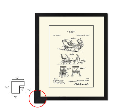 Sleigh Sports Vintage Patent Artwork Black Frame Print Gifts