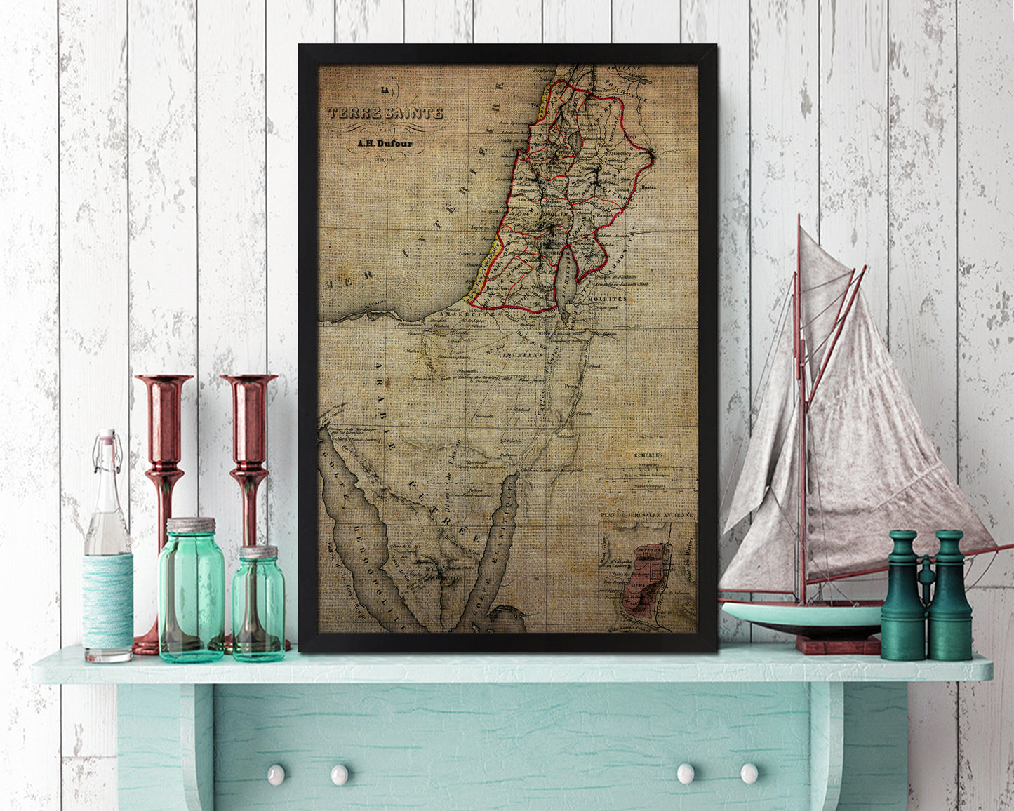 Holy Land Palestine Israel Historical Map Wood Framed Print Art Wall Decor Gifts