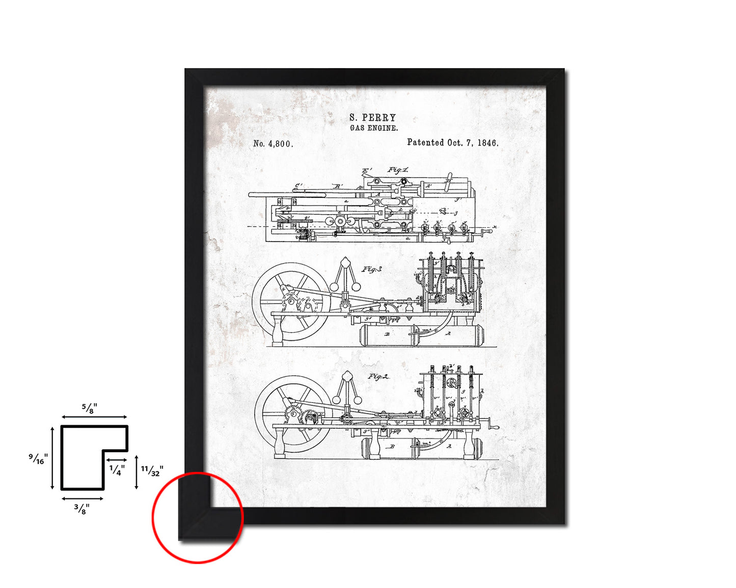 Gas Engine Train Vintage Patent Artwork Black Frame Print Gifts