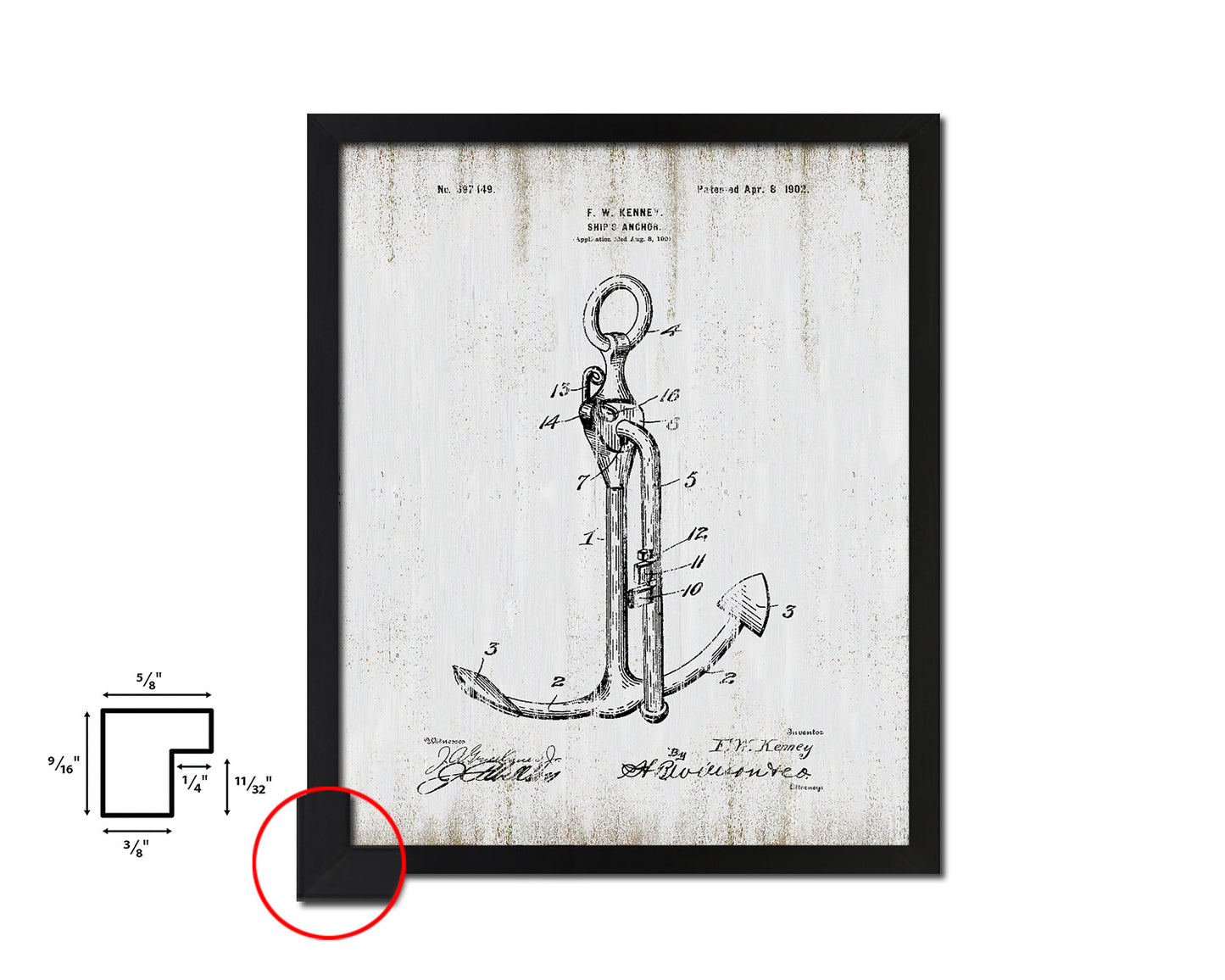 Anchor Nautical Vintage Patent Artwork Black Frame Print Gifts