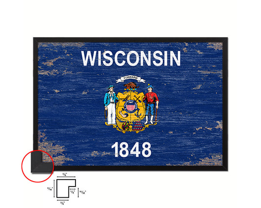 Wisconsin State Shabby Chic Flag Wood Framed Paper Print  Wall Art Decor Gifts