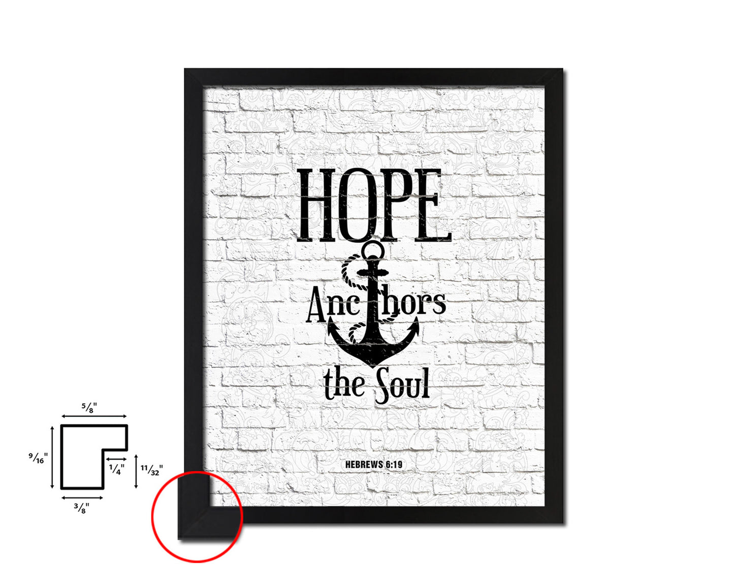 Hope anchors the soul, Hebrews 6:19 Quote Wood Framed Print Home Decor Wall Art Gifts