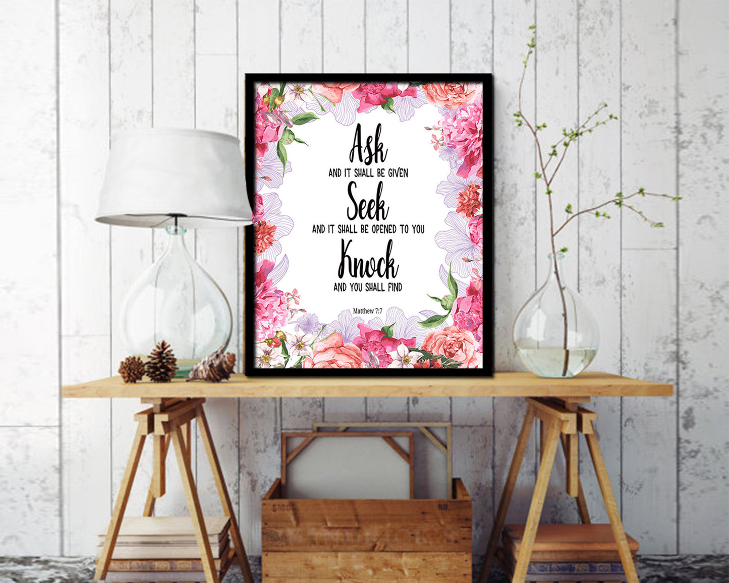 Seek and You Shall Find, Matthew 7:7 Quote Framed Print Home Decor Wall Art Gifts