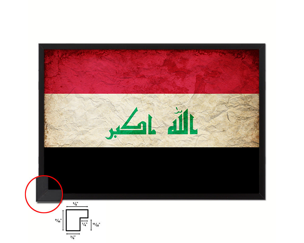 Iraq Country Vintage Flag Wood Framed Print Wall Art Decor Gifts