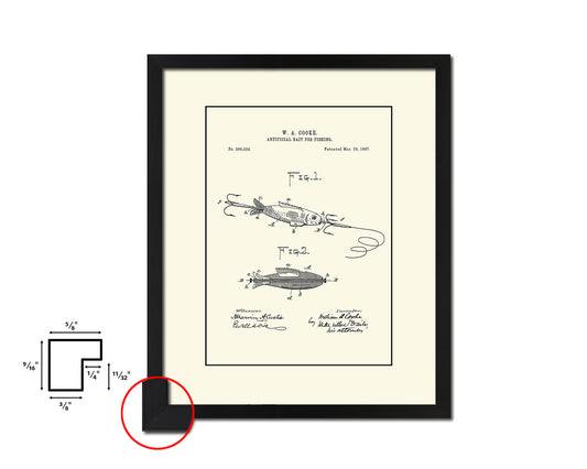 Artificial Bait Fishing Vintage Patent Artwork Black Frame Print Wall Art Decor Gifts