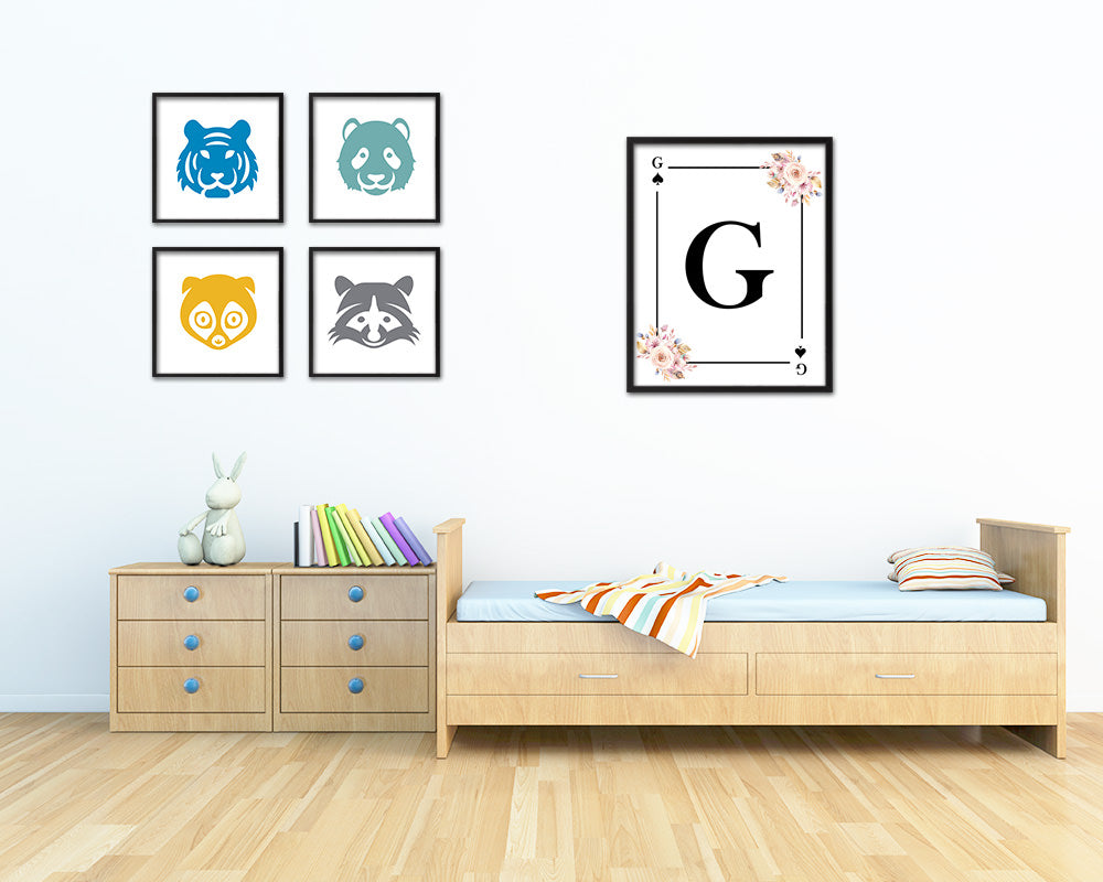 Letter G Personalized Boho Monogram Spade Card Decks Framed Print Wall Art Decor Gifts