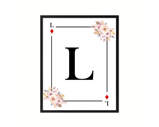 Letter L Personalized Boho Monogram Diamond Card Decks Framed Print Wall Art Decor Gifts