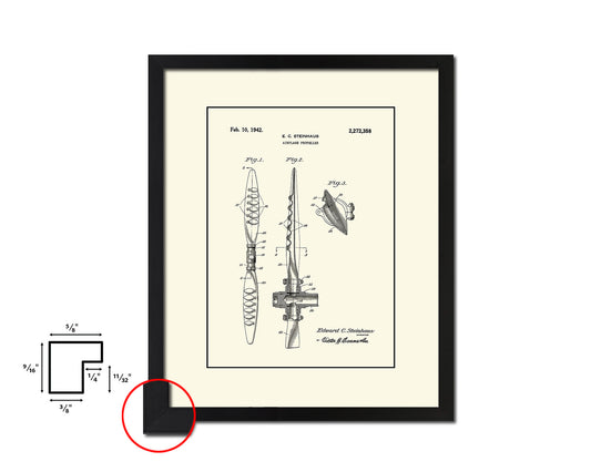 Propeller Airplane Vintage Patent Artwork Black Frame Print Wall Art Decor Gifts