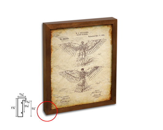 Flying Machine Airplane Vintage Patent Artwork Walnut Frame Print Wall Art Decor Gifts