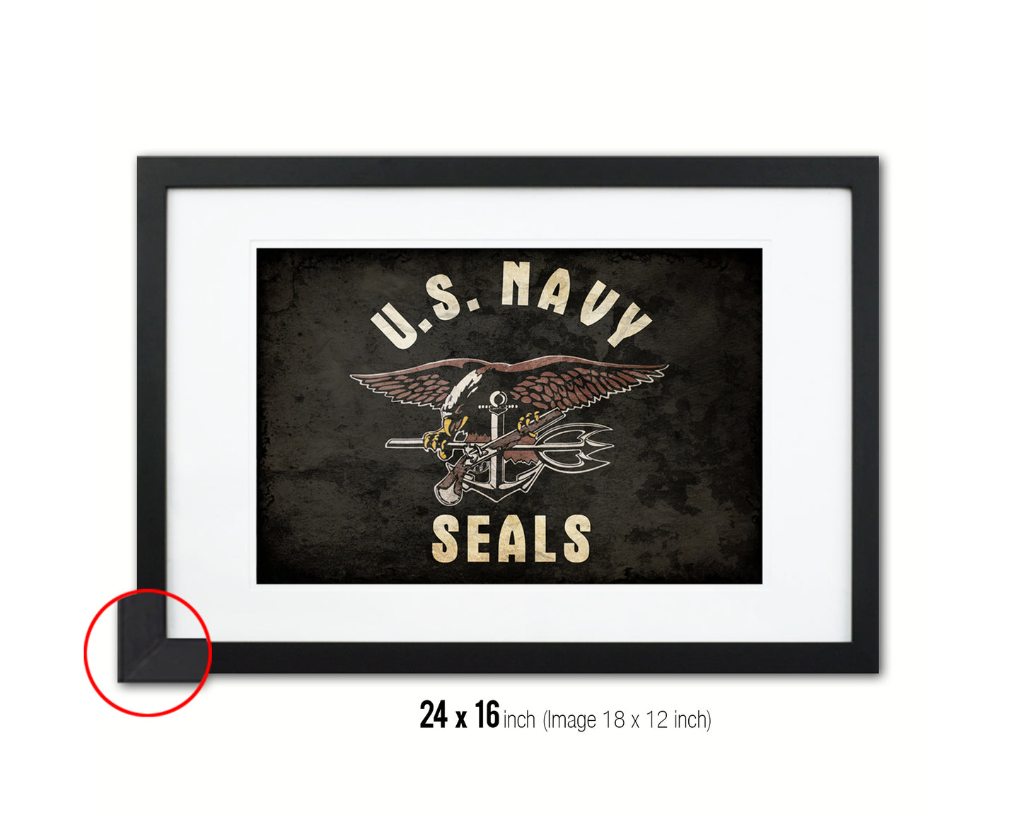 US Navy Seals Vintage Military Flag Framed Print Sign Decor Wall Art Gifts