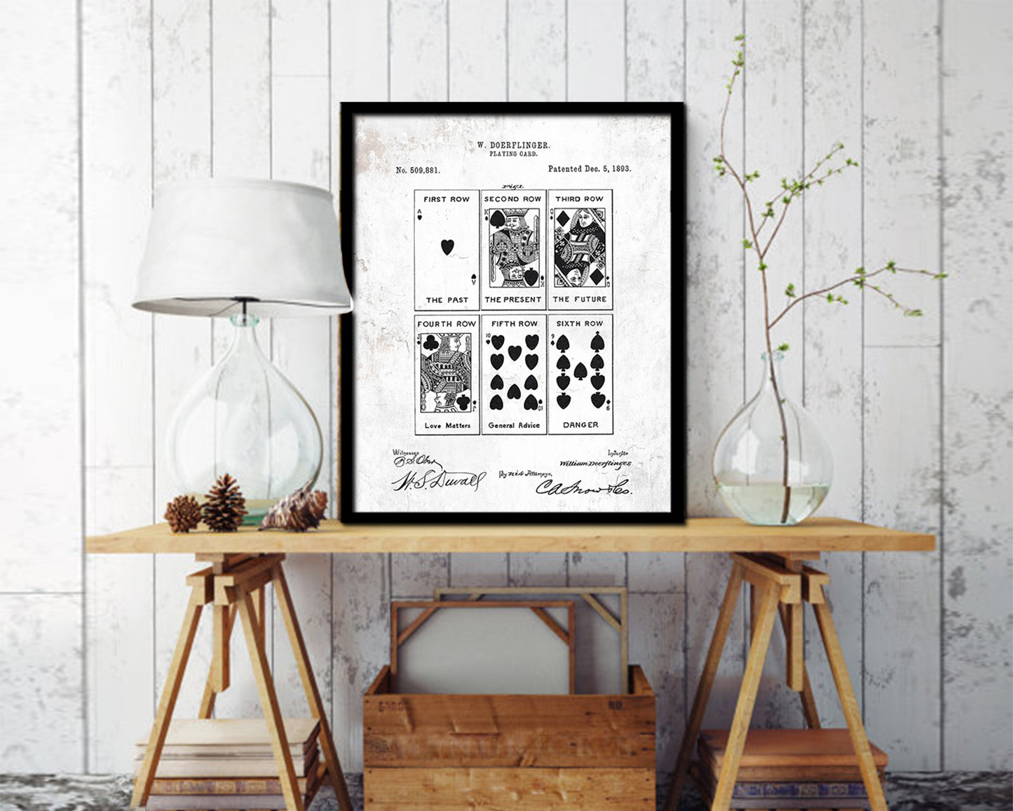 Face Poker Game Playing Card Vintage Patent Artwork Black Frame Print Gifts