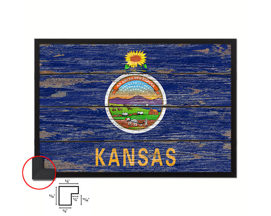 Kansas State Rustic Flag Wood Framed Paper Prints Wall Art Decor Gifts