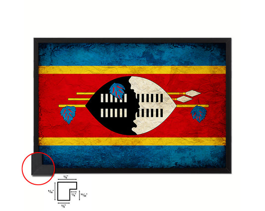 Swaziland Country Vintage Flag Wood Framed Print Wall Art Decor Gifts