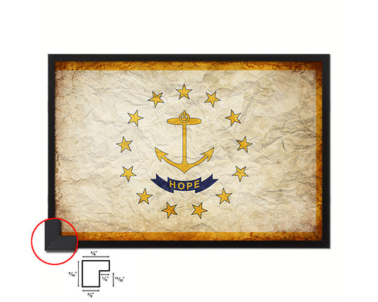 Rhode Island State Vintage Flag Wood Framed Paper Print Wall Art Decor Gifts